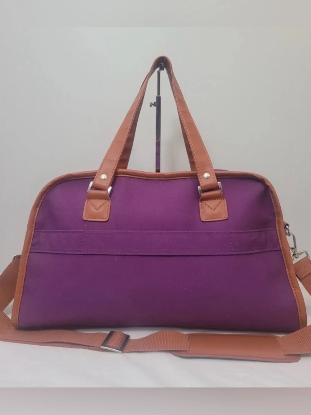 JM New York Purple Travel Weekender Bag with Brown Trim